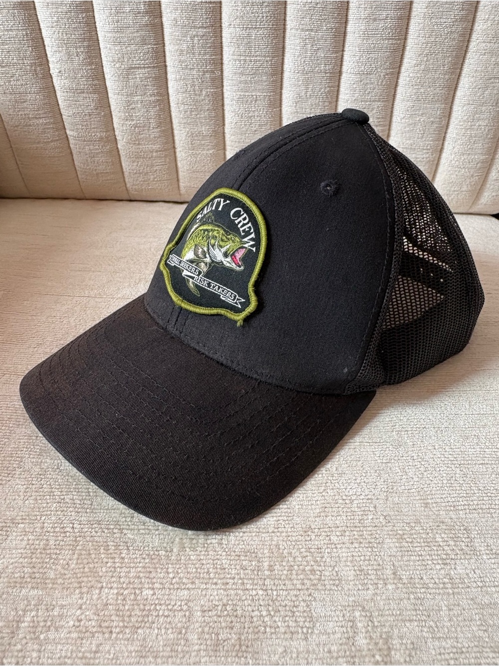 Salty Crew Bass Fishing Trucker Hat Black Mesh Snapback Thrill Seekers Cap